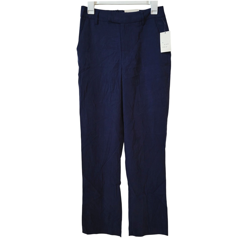 NWT A New Day Pants Size 4 Navy Blue High Rise Straight Leg Pull-On